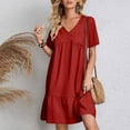 thumbnail image 5 of Red Juniors Vneck Lounge Dresses for Women Short Sleeve High Leg Plain Midi Knee Length Fall Summer Dresses 2025 Clothing Fashion Regular Fit XXL, 5 of 8