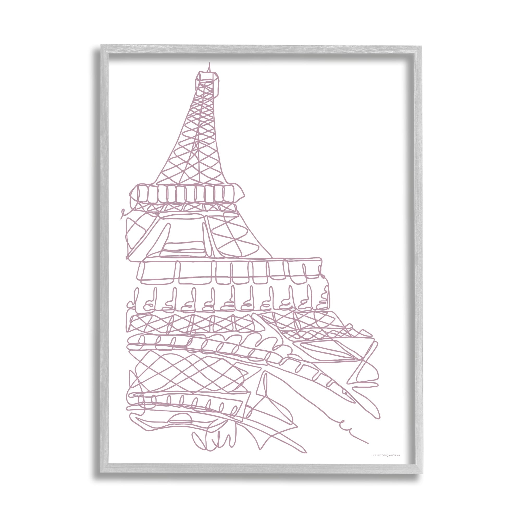 Stupell Industries Single Line Eiffel Tower Illustration Modern Minimal Architecture Graphic Art Gray Framed Art Print Wall Art, 16x20, by Kamdon Kreations