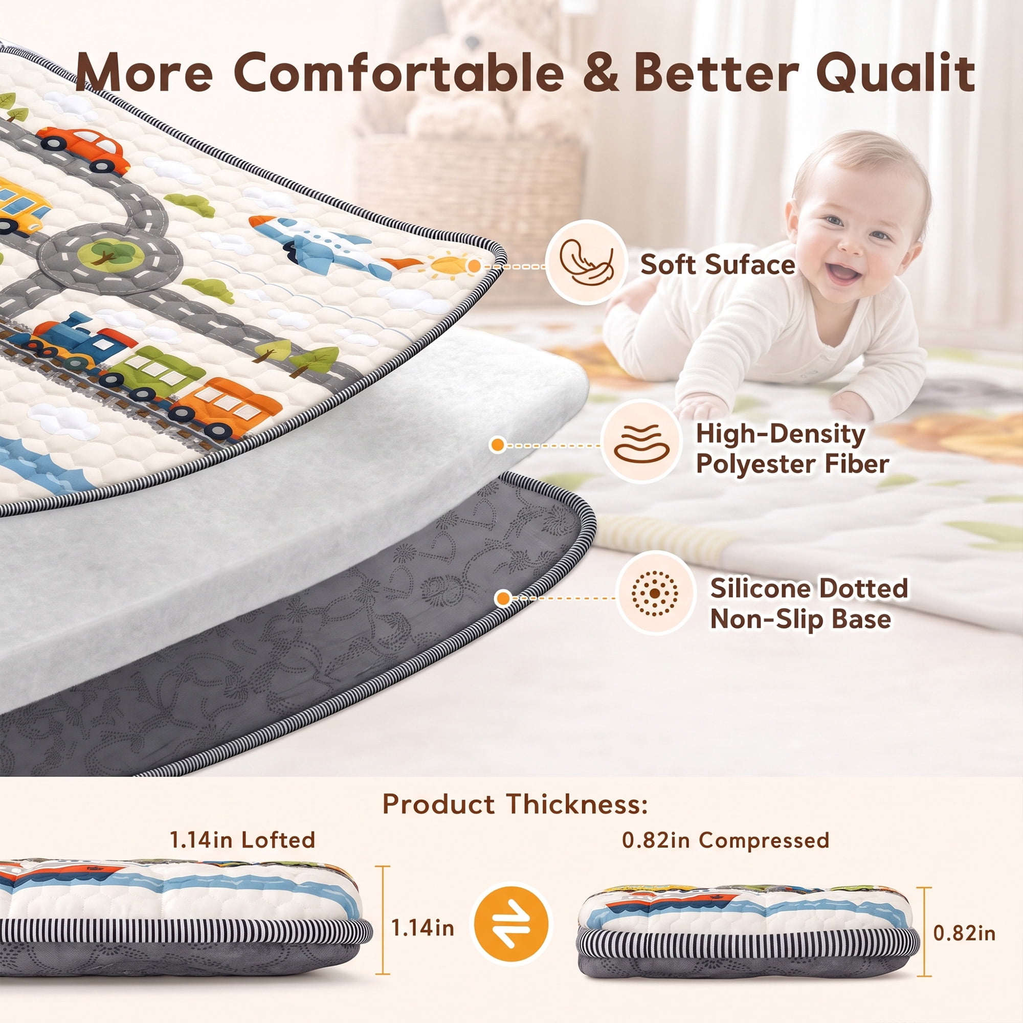 BEAUTYPEAK Baby Play Mat, 50"x50" Mat Perfect for Use Baby Playpen,Non-Slip Foldable Mat for Toddlers and Babies