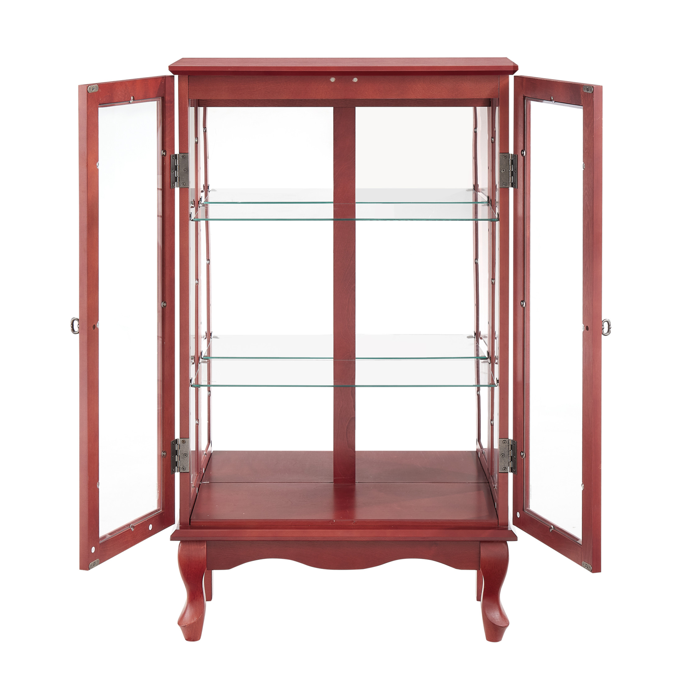 Noble House Fairfax Lighted Curio Cabinet with Mirrored Back, Glass Doors and Adjustable Shelves, Home Office, Cherry