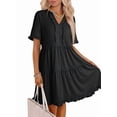 thumbnail image 2 of Womens Dresses 2025 Summer Spring V Neck Short Sleeve Casual A Line Flowy Swing Shift Dress Mini Dress Black M, 2 of 5
