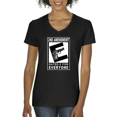 Trendy USA 368 - Women's V-Neck T-Shirt 2nd Amendment Rated E For Everyone Guns Weapons America USA Medium