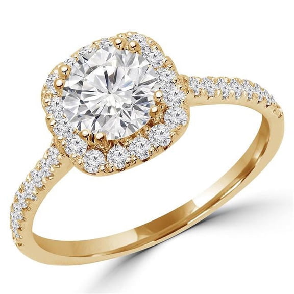 MD170282-7.5 1.05 CTW Round Diamond Halo Engagement Ring in 14K Yellow Gold - Size 7.5