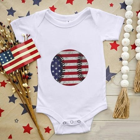 

Aayomet Toddler Kids 4 Of July Letters Baseballs Prints Short Sleeve Independence Day Romper Toddler Girl Clothes White 3-6 Months