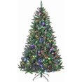 thumbnail image 1 of HOMCOM 7 ft Prelit Frosted Christmas Tree, Full Spruce Holiday Decor with Dual Colour LED Light, Dense Branches, 9 Light Modes, Hinged Xmas Tree with Metal Stand, Easy Assembly, 1 of 8