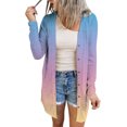 thumbnail image 2 of Women's Mid-Length Gradient Color Cardigan, Open Front Button Down Knit Sweater, Lightweight Longline Cover Up, Casual Duster Coat, Tunic Length Layering Piece Light Blue XXL, 2 of 6