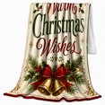 thumbnail image 2 of Christmas Wishes Festive Pinecone Bell Design Red Gold, Festive Holiday Scene, Warm Flannel Blanket for Living Room and Reading Nook, Art Lovers Christmas Gift, Festive Home Decor, 2 of 9