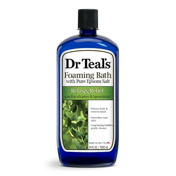 Dr Teal's Foaming Bath with Pure Epsom Salt, Relax &  with Eucalyptus & Spearmint, 34 fl oz.