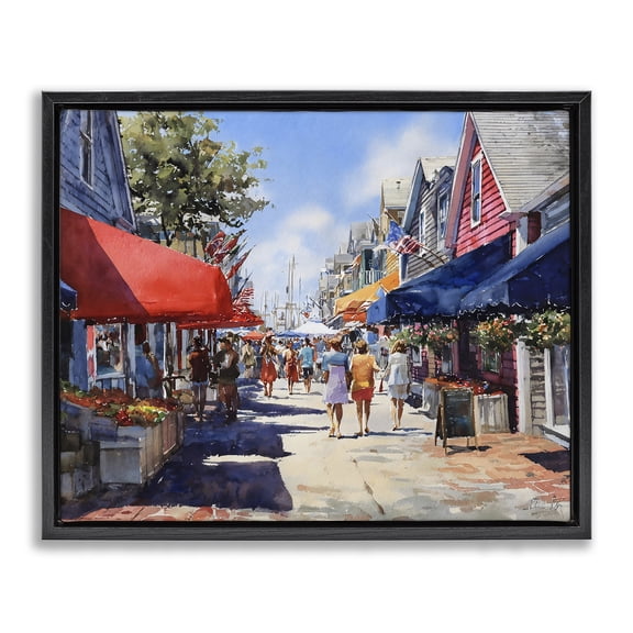 Stupell Industries Traditional American Coastal Town Stroll Black Floating Frame Canvas Art, 21 x 17, by Franklyn Gregory