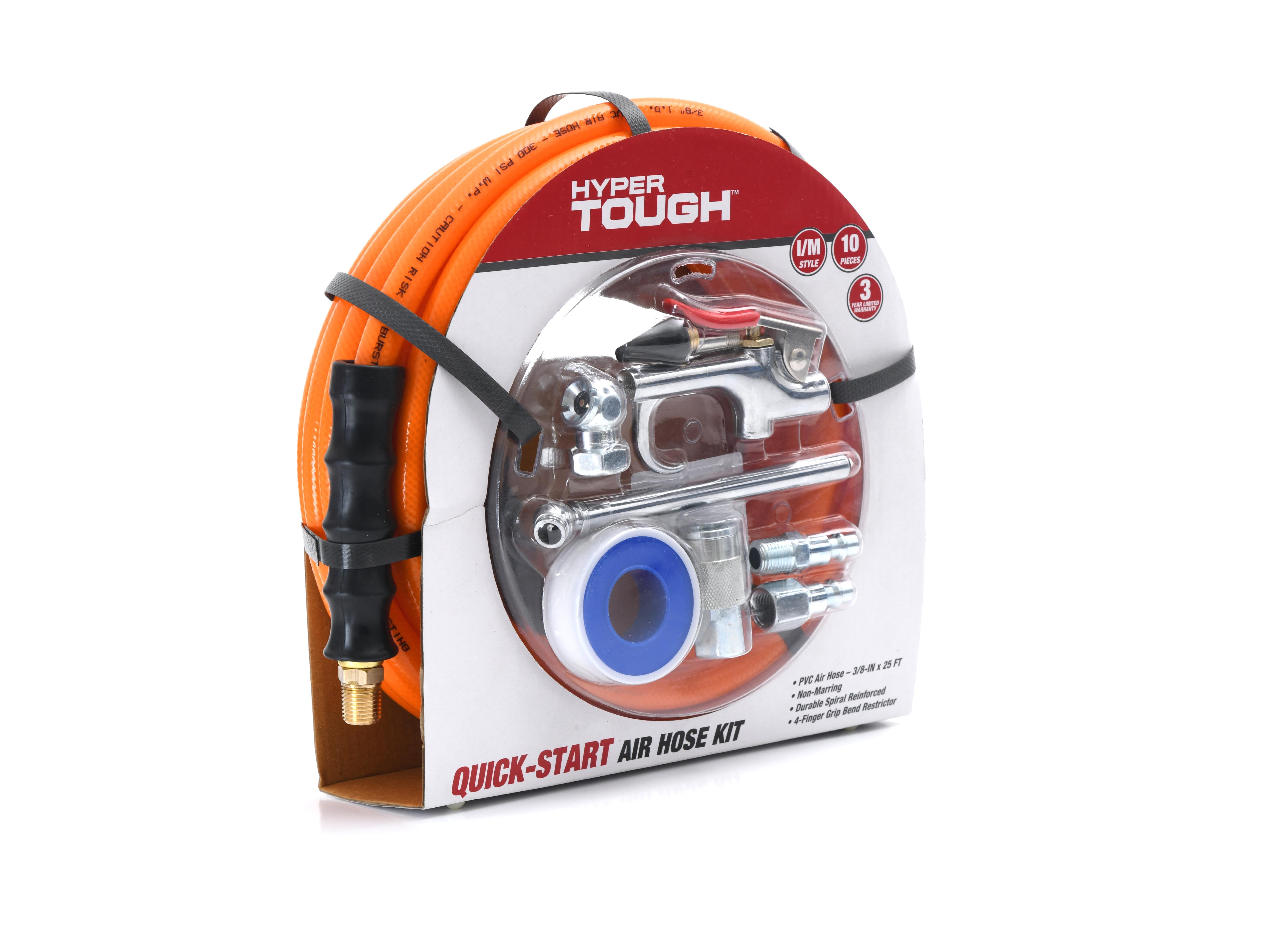 HyperTough 3/8in x 25ft PVC Air Hose and 10 Piece Quick Starter