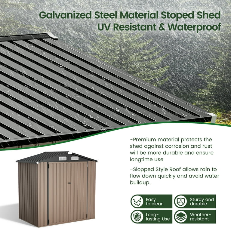 GVDV Metal Shed, 6'x4' Rustproof Galvanized Storage, Lockable