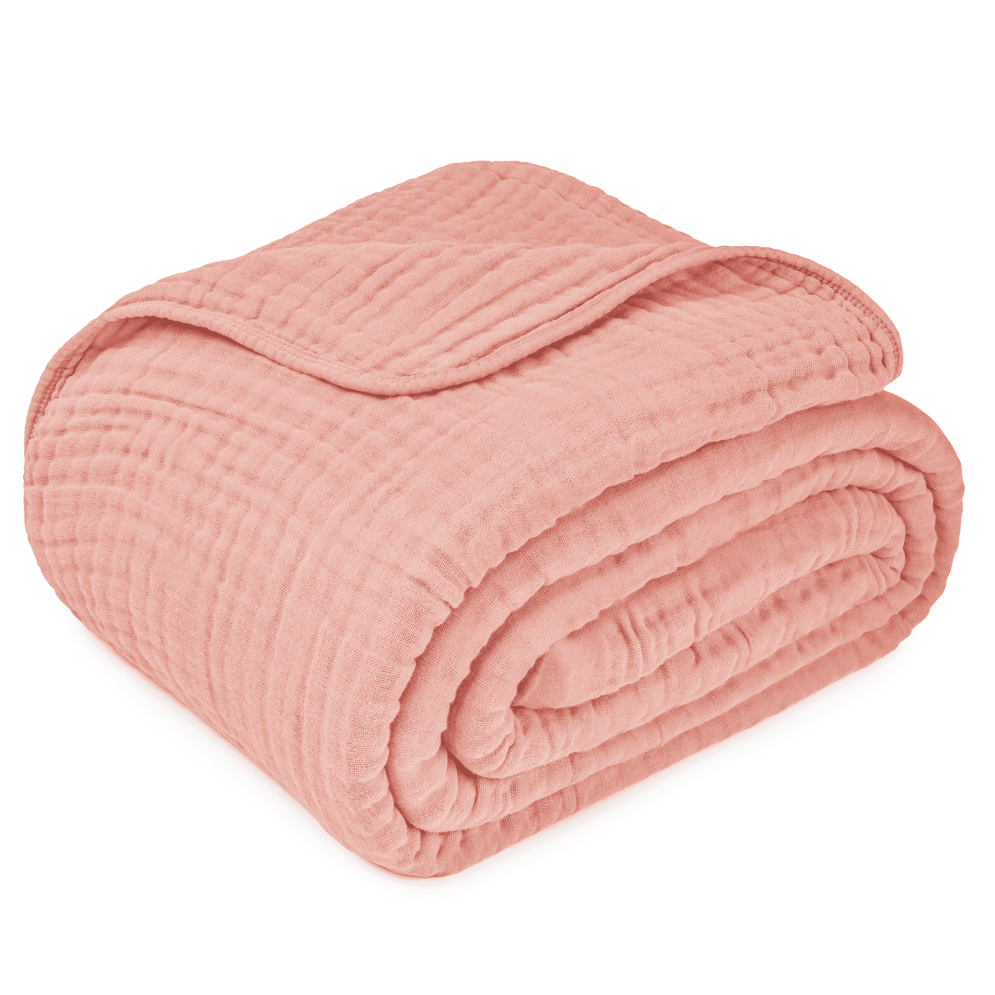 Comfy Cubs Muslin Blanket, Large 108” x 90”, 6 Layer Cooling Cotton Softness (Bold Blush, King)