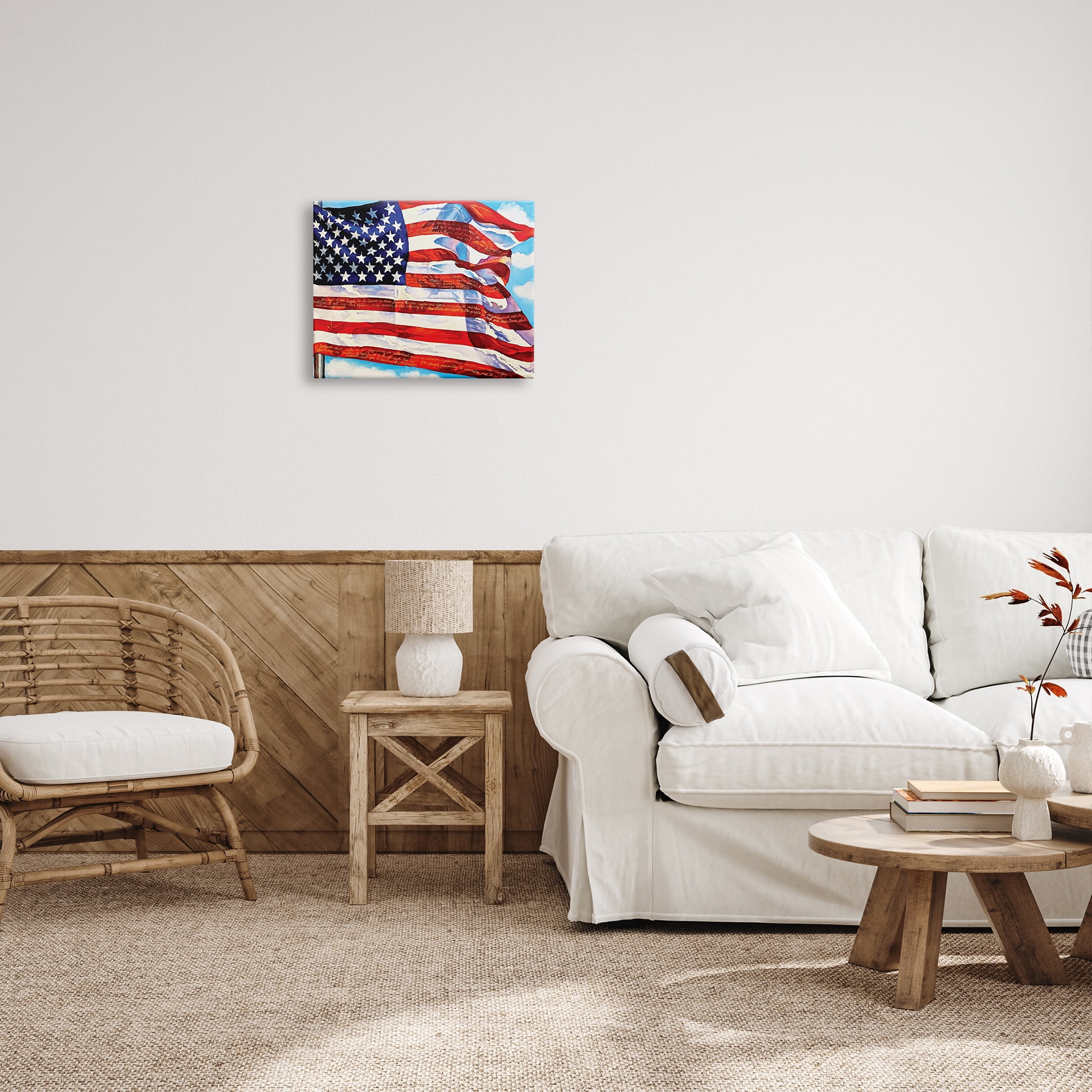 Stupell Industries Windblown American Flag Inspirational Painting Gallery Wrapped Canvas Print Wall Art, 20 x 16
