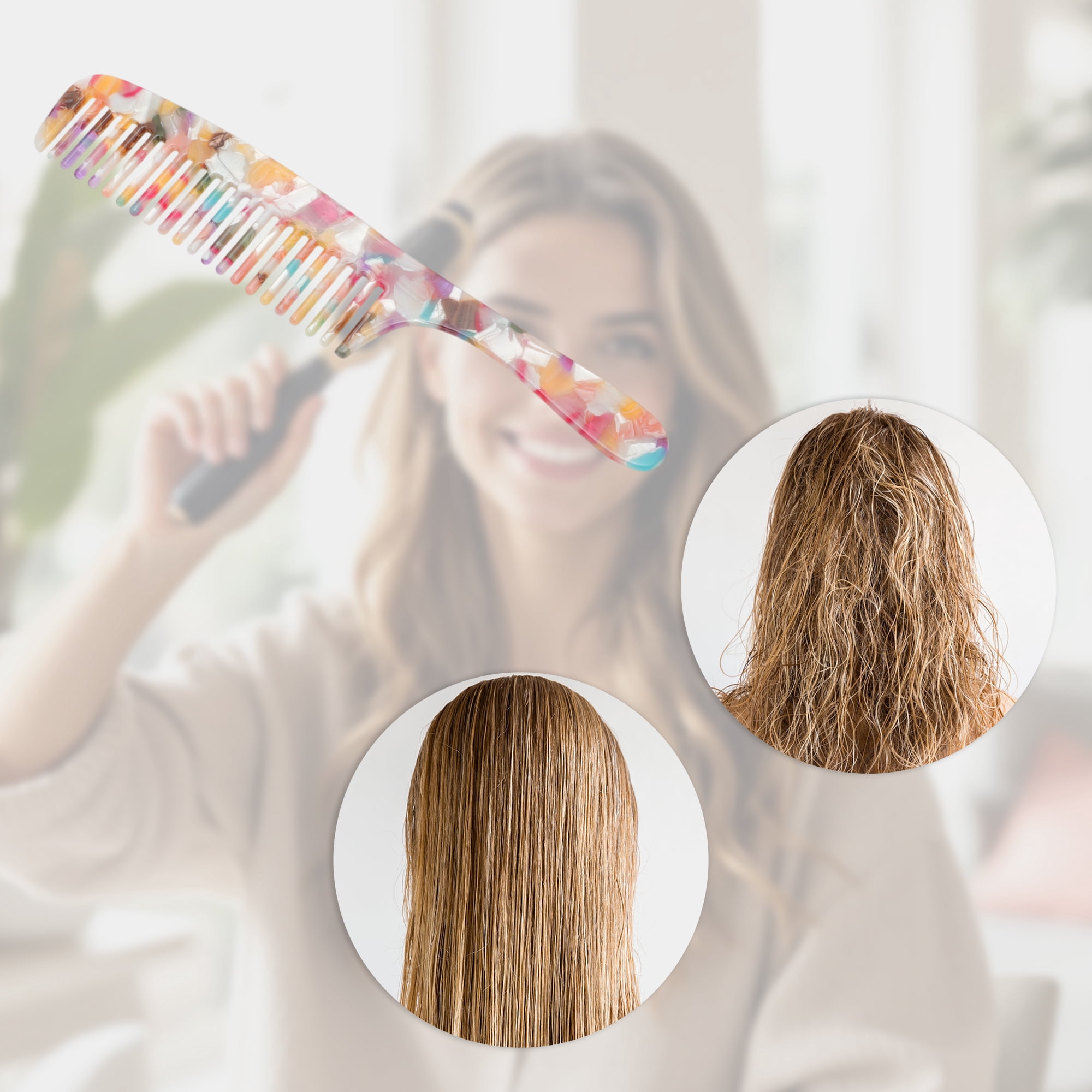 Unique Bargains 1 Pc Durable Portable Long Handle Hair Comb for Women Men Colorful