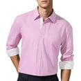 thumbnail image 3 of HISDERN Mens Casual Dress Shirts Long Sleeve Button Down Shirts Inner Contrast Business Shirt Pink, 3 of 7