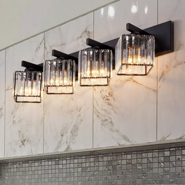 KPIBEST Square crystal lampshade vanity lamp, 4 light bathroom fixture