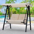 thumbnail image 4 of AECOJOY 2 Persons Outdoor Patio Canopy Steel Porch Swing Chair-Beige, 4 of 9