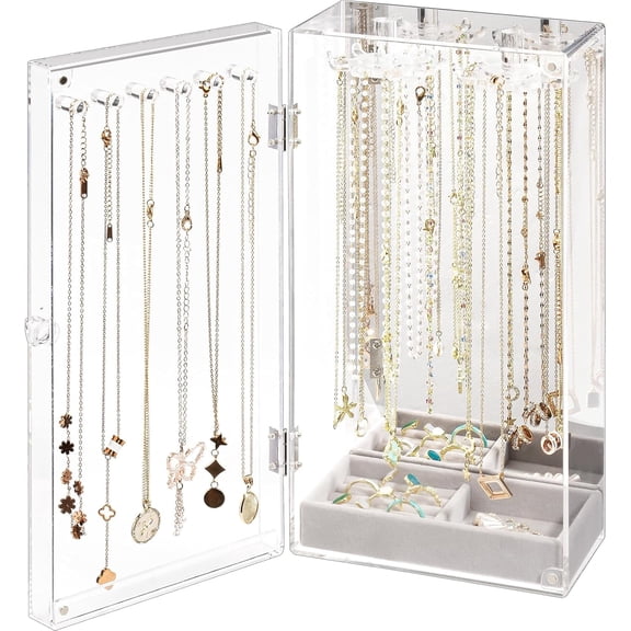 Lolalet Acrylic Rotating Clear Necklaces Display Box with Built-in Mirror - Clearmirror