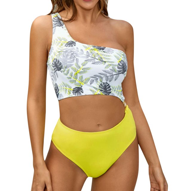 Gibobby Trajes de Baño Mujer Completo Biblioteca de trajes de baño Traje de baño europeo y americano Bikini para mujer Traje de baño Un hombro Traje de b(Amarillo,XL)