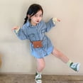 thumbnail image 6 of Blotona Baby Girl Denim Shirt Dresses Ruffle Long Sleeve Button Down Casual Tunic with Pockets, 6 of 8