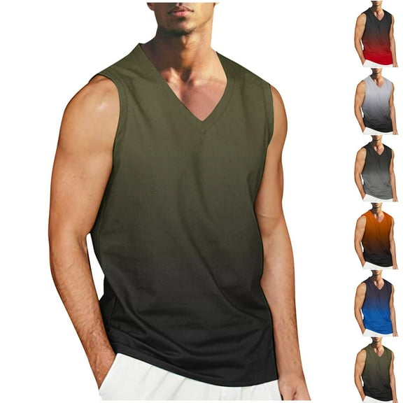 HAOTAGS Tank Tops for Men Pack Cotton, Sleeveless Breathable V-Neck Sports Tank Army Green 2XL
