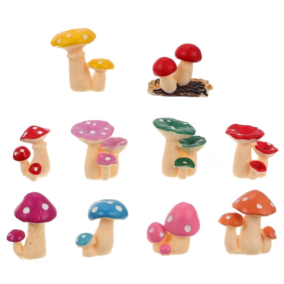 SHOWERORO 10Pcs Landscape Mini Mushrooms Resin Ornaments For Diy Decor 1.26X1.06X0.94in