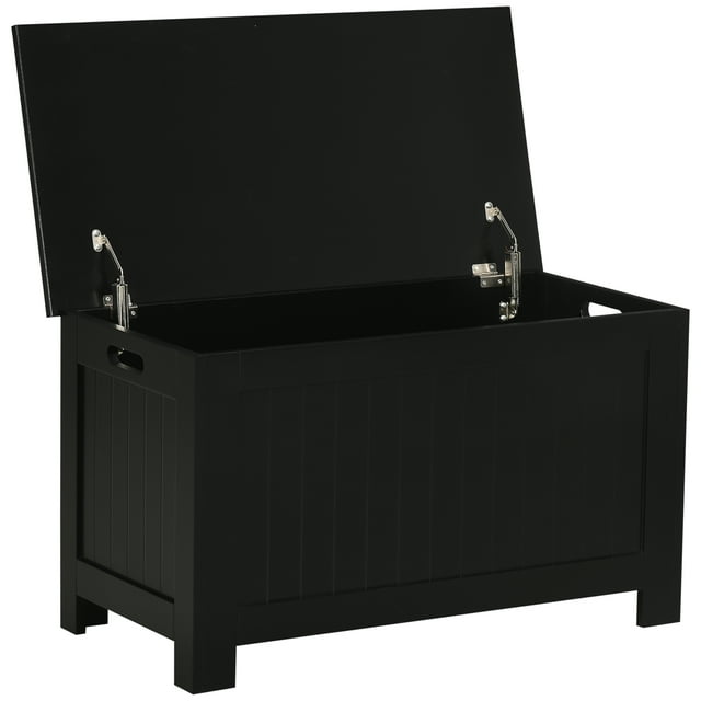 HOMCOM Coffre de Rangement avec 2 Charnières de Sécurité et Couvercle Rabattable pour, Noir