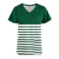 thumbnail image 5 of Olyvenn Scrub for Women Crewneck Blouse Casual Fashion Color Block Striped Nursing Shirts Summer Uniform Tops Tshirts with Pockets Green L, 5 of 5