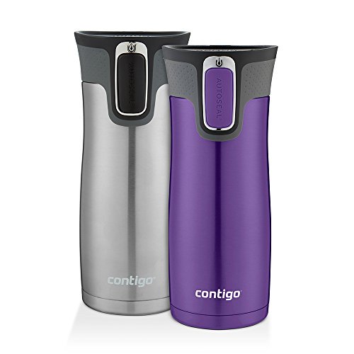 Contigo AUTOSEAL West Loop 16 oz Stainless Steel Travel Mug, 2-pack, Stainless Steel & Grapevine