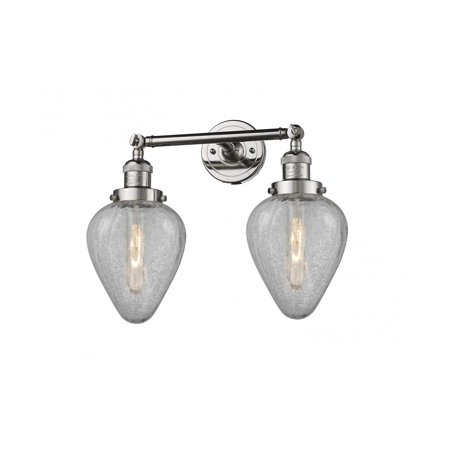 

Polished Nickel Tone Bathroom Vanity 17 Wide Clear Crackle Glass Steel/Cast Brass Medium Base 2 Light Fixture