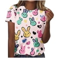 thumbnail image 2 of Jienlioq Hauts d'Été Mignons pour Femmes T-shirt Décontracté à Manches Courtes Col Rond Imprimé Rose 2TG, 2 of 5