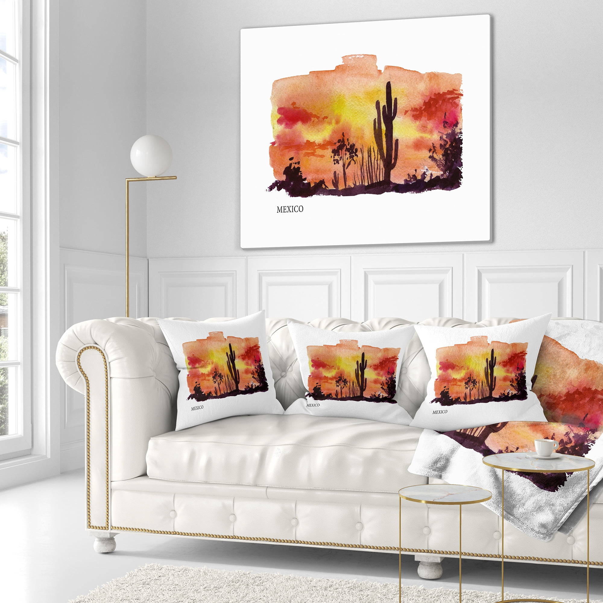 Designart Mexico Vector Illustration - Cityscape Painting Throw Pillow - 18x18