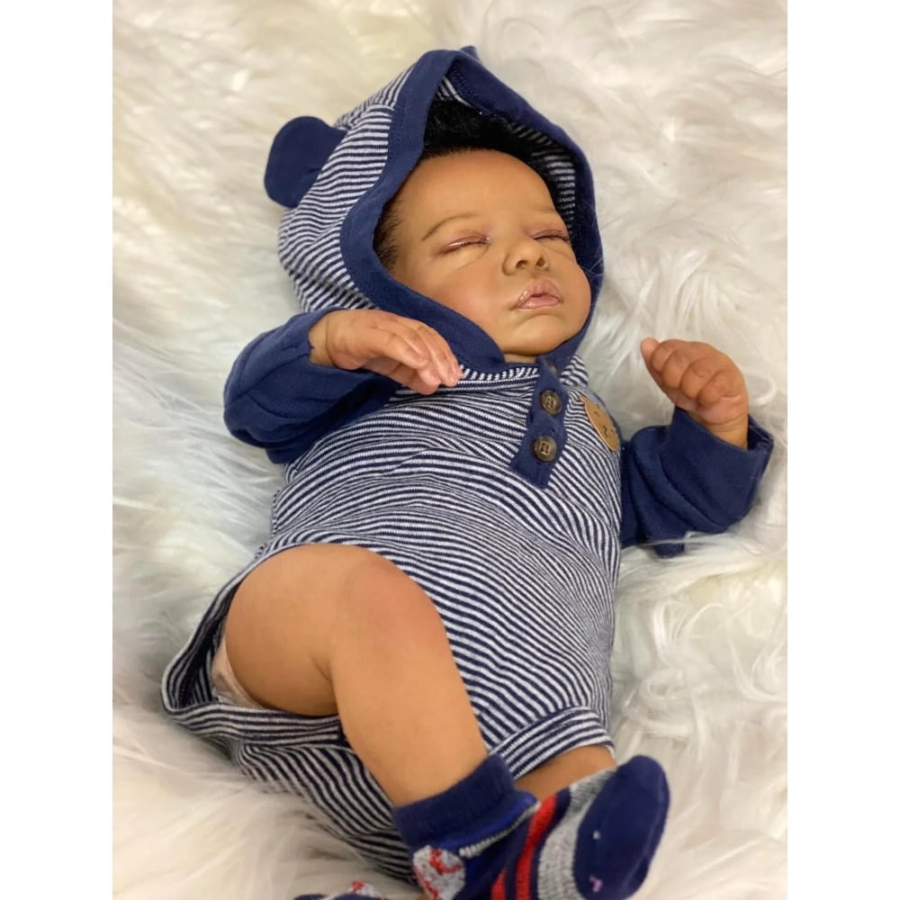18inch Romy Reborn Baby Newborn Doll Lifelike Soft Touch Cuddly Baby Multiple Layers Painting Dark Skin with Hand Root Hair