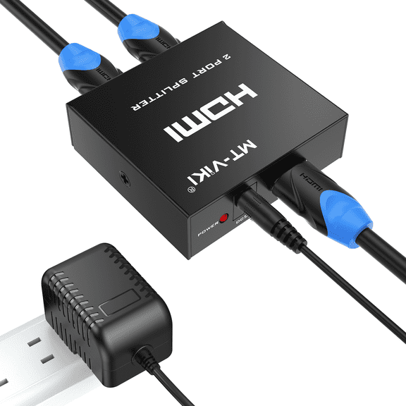 MT-VIKI 4K@30Hz HDMI Splitter 1 in 2 Out for Dual Monitors w/Power Adapter Duplicate/Mirror Screen 1x2