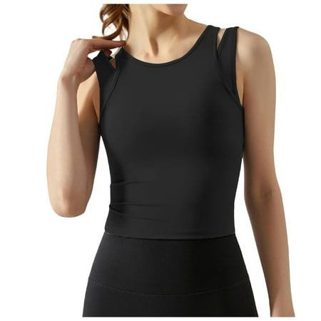Zhaghmin Women Sports Bras High Impact Seamless Workout Cropped Tank Top Built in Bra Full Coverage Running Workout Tops for Gym Fitness Black Xl