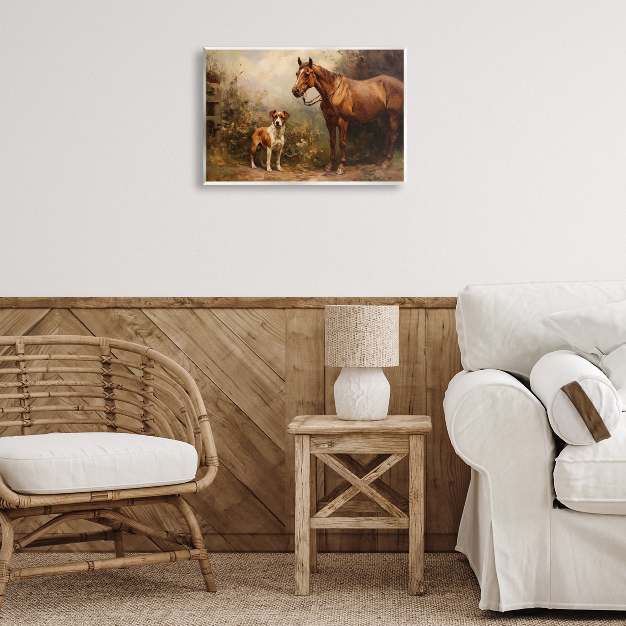 Stupell Industries Horse & Dog in Nature Landscape Painting Unframed Art Print Wall Art, 19 x 13