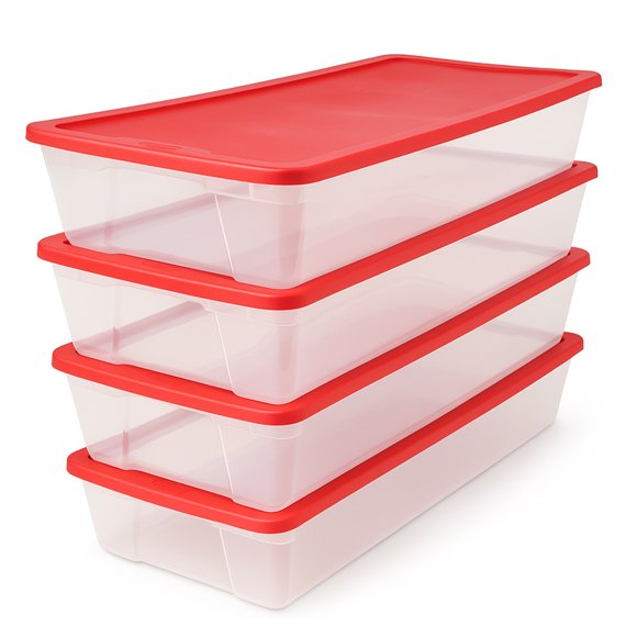 Homz 41Qt Clear Plastic Storage Container w/Red Lock Lid (4 Pack)