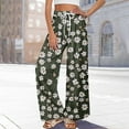 thumbnail image 4 of WTOBBY Women's Summer Floral Print Wide Leg Palazzo Pants Featuring High Waist Elastic Drawstring Casual Design and Pockets for Stylish Outfits ,Army Green L, 4 of 7