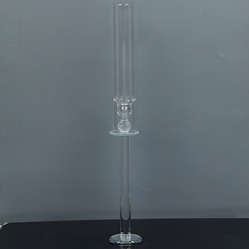 BalsaCircle 2 Crystal Clear 22" Glass Hurricane Taper Candle Holders