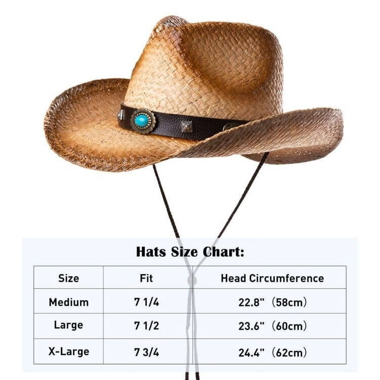 Comhats Western Style Round Cowboy Straw Hat, Khaki, X-Large  display picture 3
