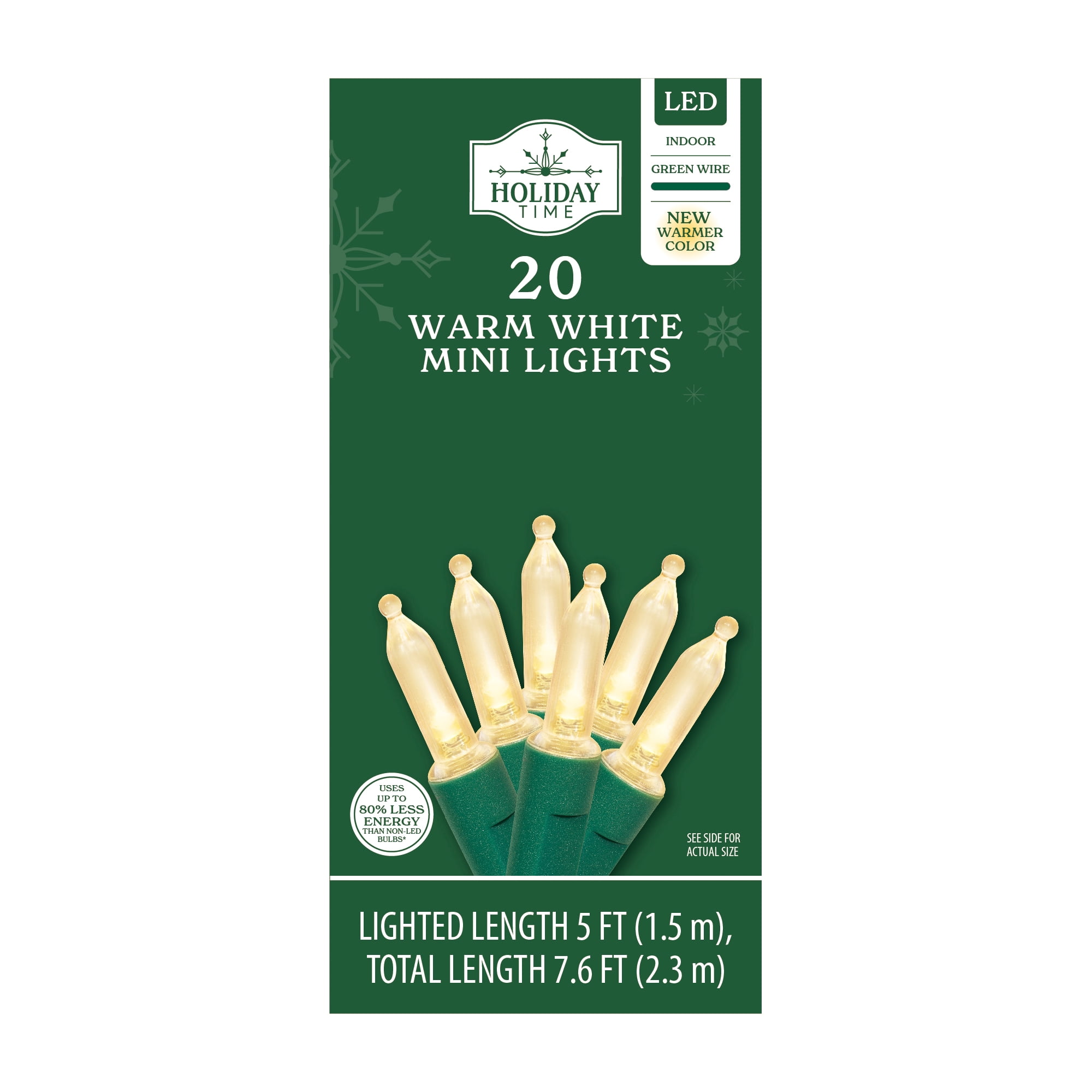 Indoor 20-Count LED Mini Christmas String Lights, Warm White, 5', by Holiday Time