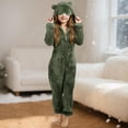 thumbnail image 2 of OYXSER Girls Fleece Hooded Romper Soft Plush Fabric with Cute Ears for Winter Sleepovers and Indoor Play Cozy One-Piece Pajama Set, AG 4-5T, 2 of 4