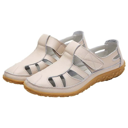 

Jsezml Sandals for Women with Arch Support Comfortable Soft Sole Casual Loafers Hook And Loop Cut Out Wedge Sandal Walking Shoes
