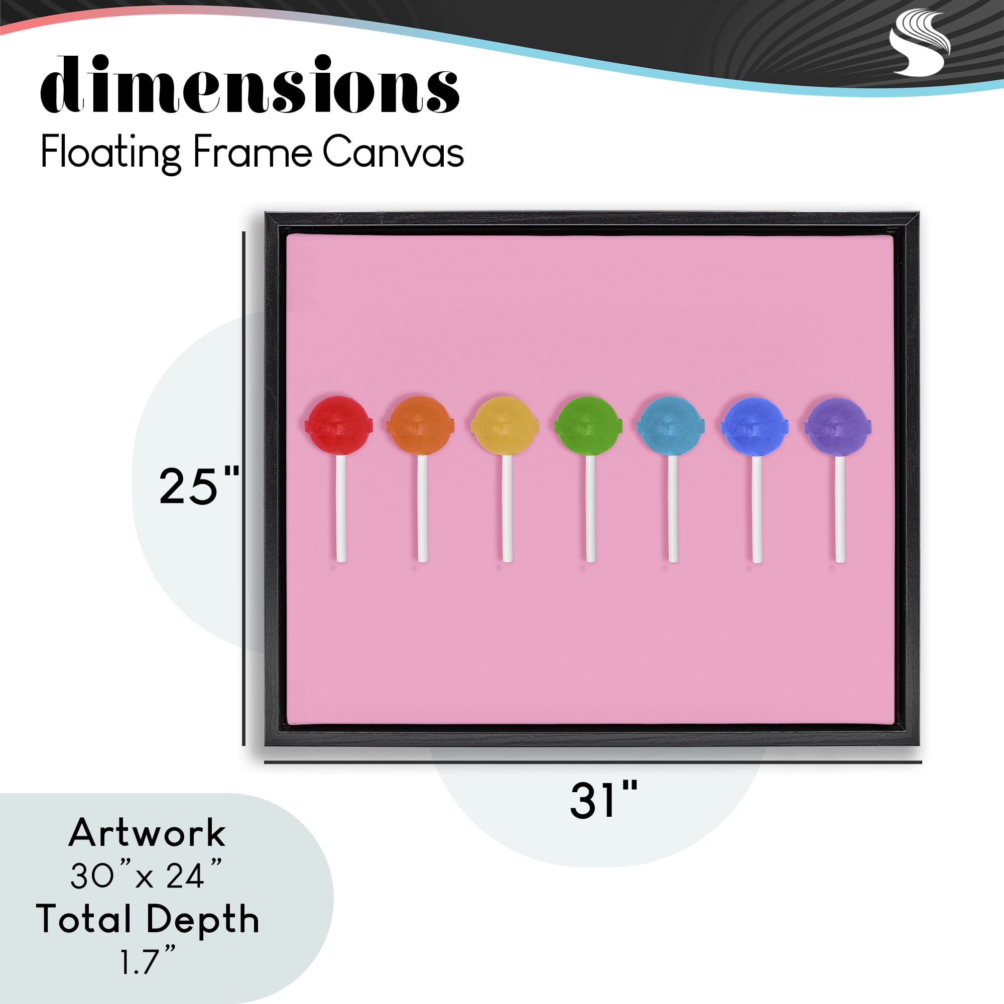 Stupell Industries Row of Rainbow Lollipops Black Framed Floater Canvas Wall Art, design by LISH Creative
