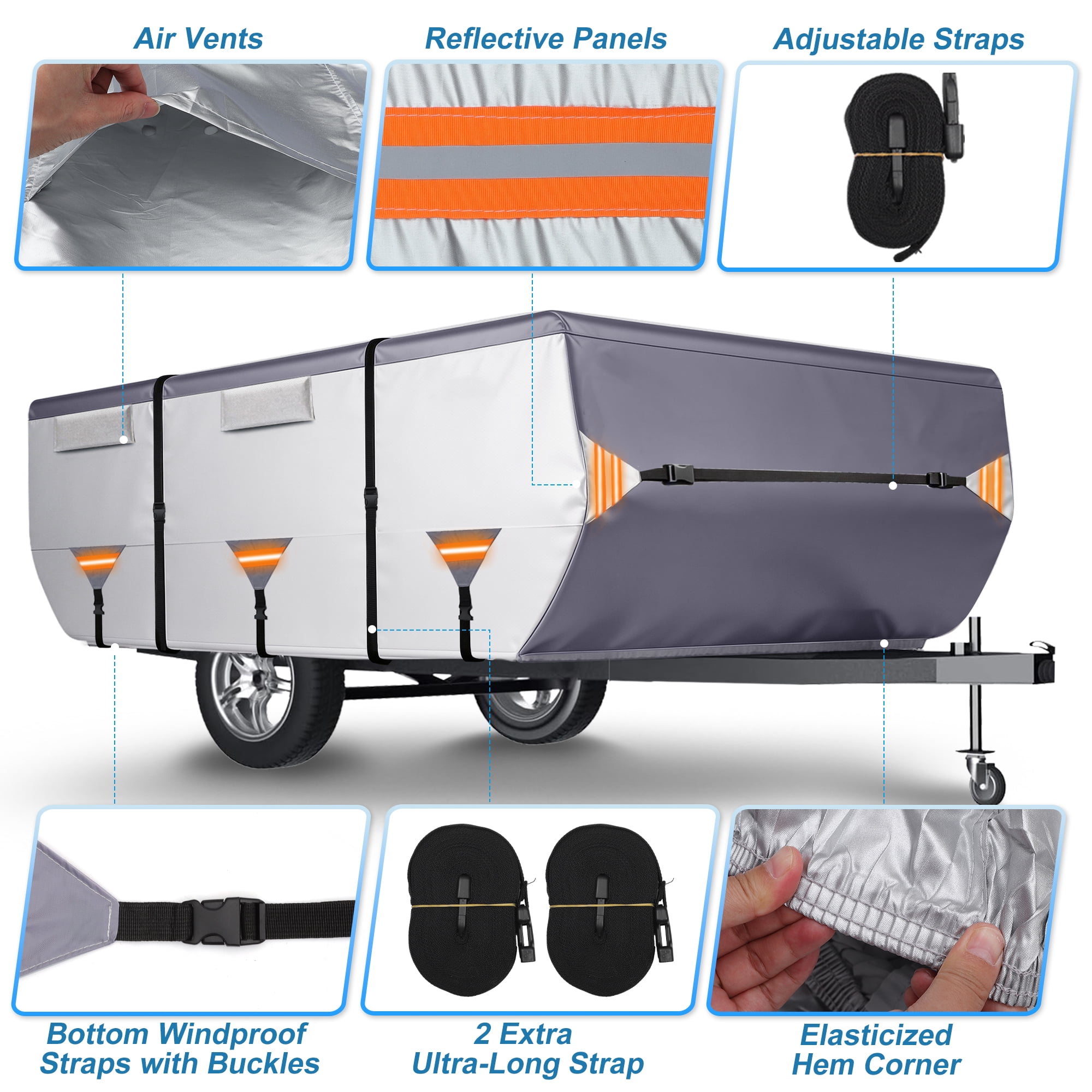 Unique Bargains Folding Camper Tent Travel Trailer RV Cover 14ft-16ft