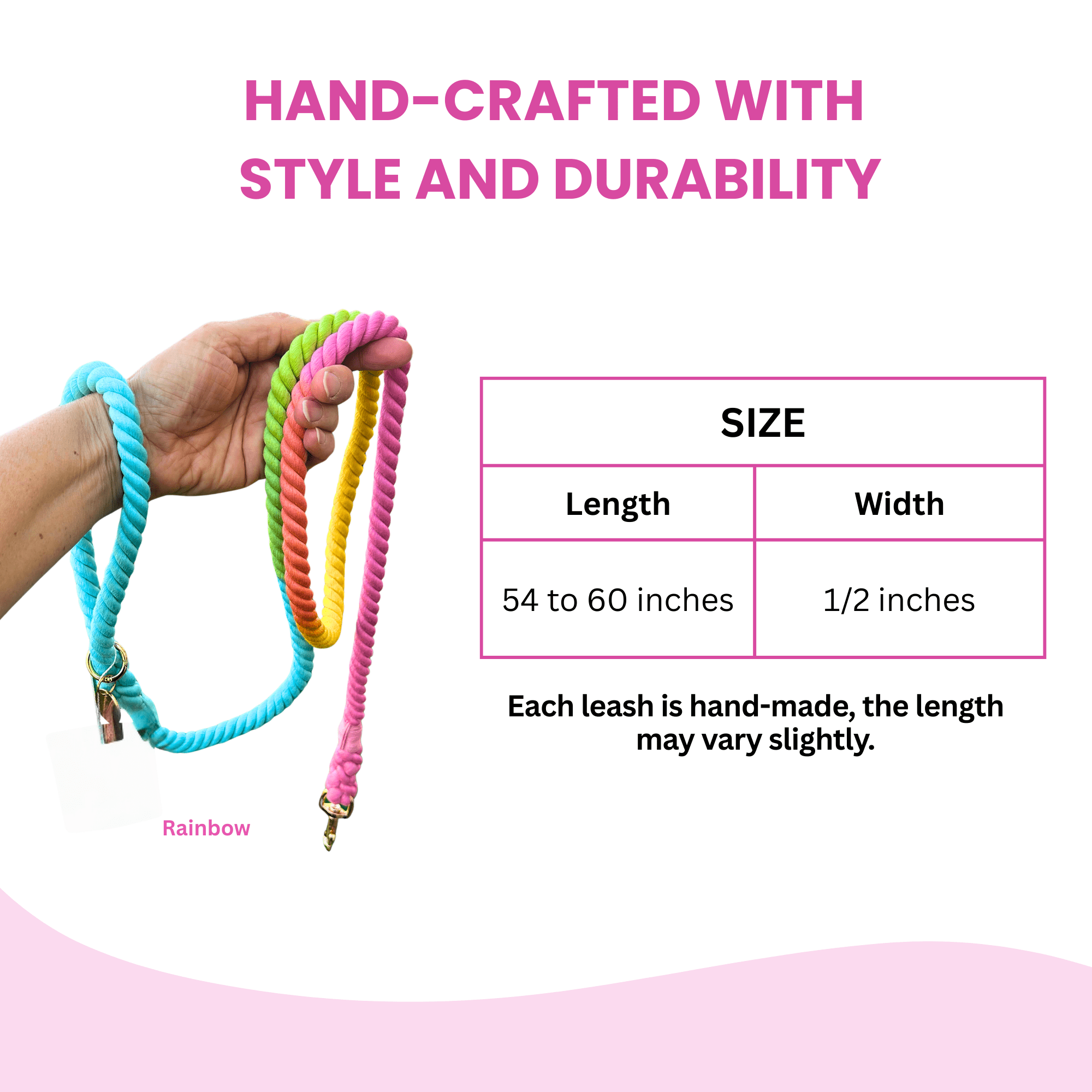 Glow Pups Dog Leash 5 Foot Cotton Rainbow Adjustable Dog Standard Leash, Rainbow Ombre