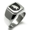 thumbnail image 1 of Stainless Steel Bear Ferocity Coat of Arms Shield Engraved Square Flat Top Biker Style Polished Signet Ring, 1 of 1
