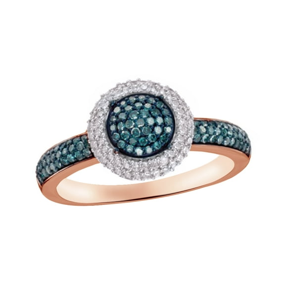 AFFY Blue & White Natural Diamond Cluster Ring In 10k Rose Gold (0.5 Cttw)