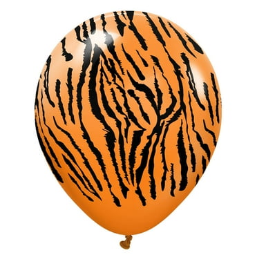 12 inch Kalisan Safari Tiger - Orange W/ Black Ink Latex Balloons (25 Pack) - Party Supplies Decorations