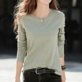 thumbnail image 2 of XPMWRP Women's Long Sleeve Shirts Casual Crew Neck Button Blouse Comfy Soft Loose Fit Solid Color Fashion Tee Army Green XL, 2 of 7